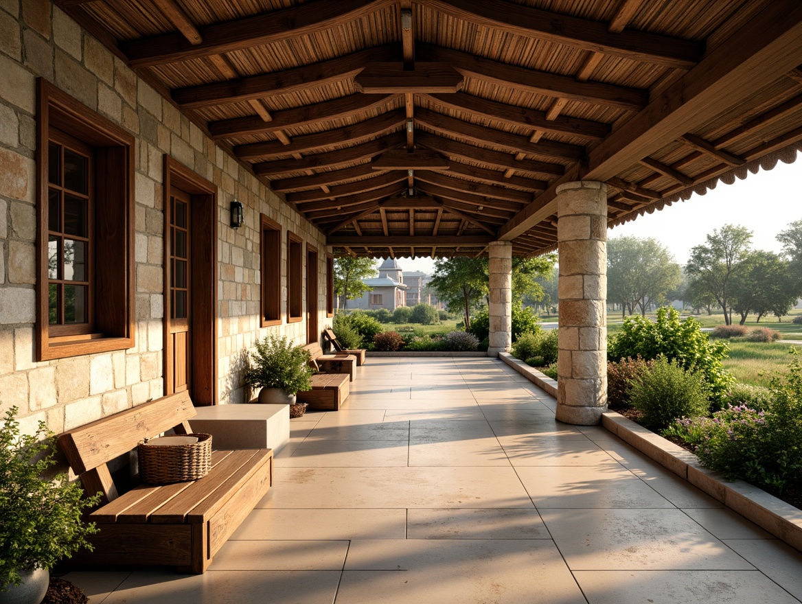 Prompt: Rustic bus station, natural stone walls, wooden benches, lush greenery, vibrant flowers, traditional roofing tiles, curved lines, earthy tones, warm lighting, cozy atmosphere, cultural heritage elements, regional patterns, woven textiles, natural ventilation systems, open spaces, panoramic views, shallow depth of field, 3/4 composition, realistic textures, ambient occlusion.