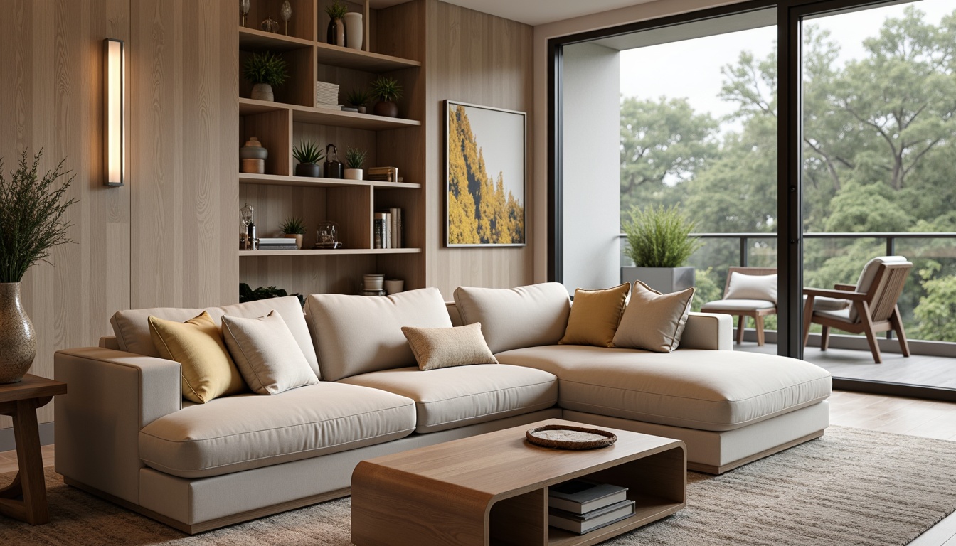 Prompt: Plush velvet sofa, soft cushioning, ergonomic design, luxurious fabric, rich texture, subtle sheen, warm beige tone, comfortable seating, stylish living room, cozy atmosphere, natural light filtering, floor-to-ceiling windows, modern interior design, elegant accents, sophisticated color palette, calming ambiance, serene atmosphere, inviting decor.