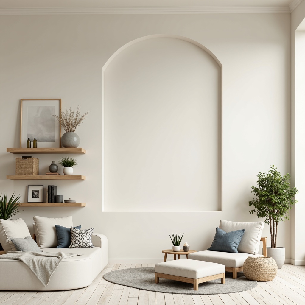 Prompt: Monochromatic minimalist space, soft creamy whites, gentle beige tones, subtle grays, calming blues, warm wood accents, sleek metal details, natural textiles, simple geometric shapes, clean lines, minimal ornamentation, abundant negative space, soft diffused lighting, shallow depth of field, 1/1 composition, realistic materials, ambient occlusion.