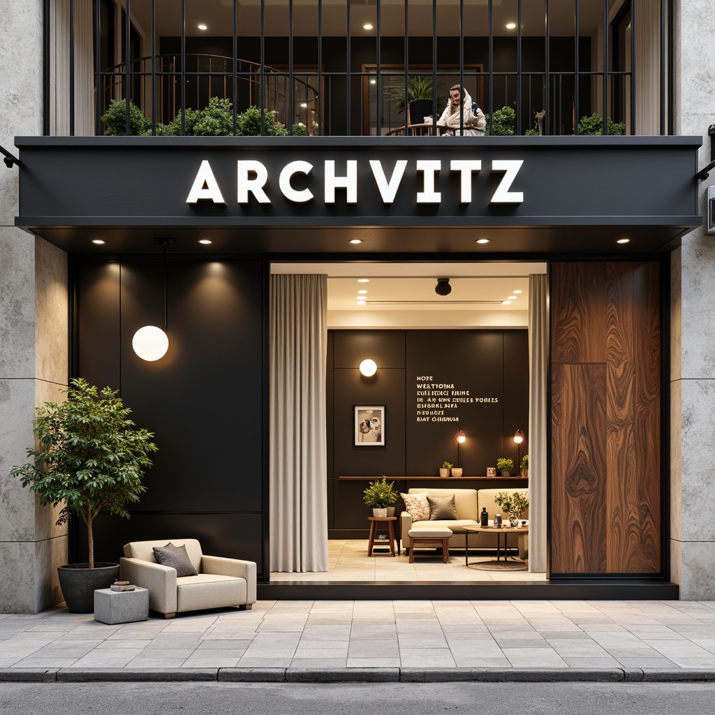 Prompt: Monochromatic hotel facade, bold primary colors, geometric shapes, industrial materials, raw concrete walls, steel beams, minimalist decor, functional furniture, vintage typography, neutral tone accents, warm beige tones, rich walnut wood, sleek metal fixtures, soft box lighting, atmospheric shadows, 1/1 composition, realistic textures, ambient occlusion.