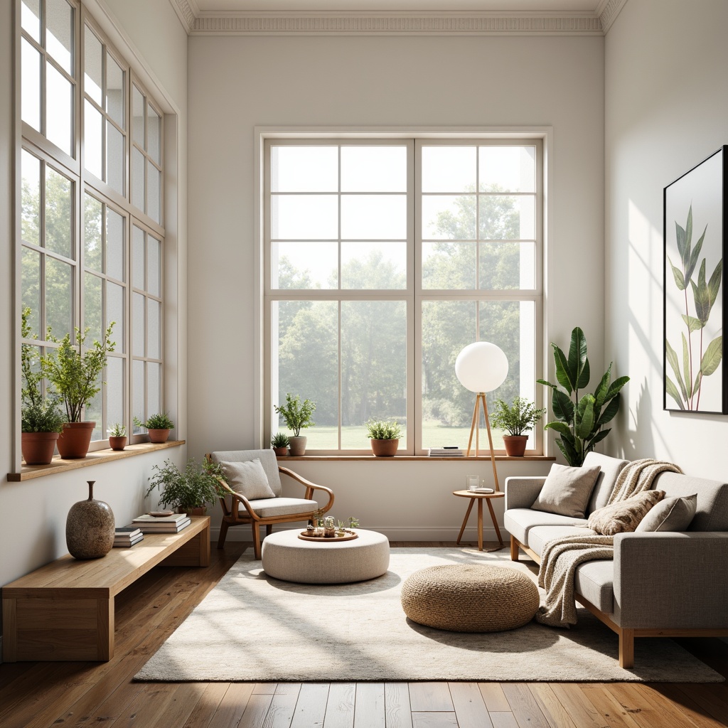 Prompt: Minimalist Scandinavian home, bright open spaces, large windows, natural light, wooden floors, white walls, cozy reading nooks, plush throw blankets, nature-inspired color palette, organic textures, botanical prints, potted plants, minimalist furniture, clean lines, functional design, airy atmosphere, soft warm lighting, shallow depth of field, 1/1 composition, realistic render, ambient occlusion.