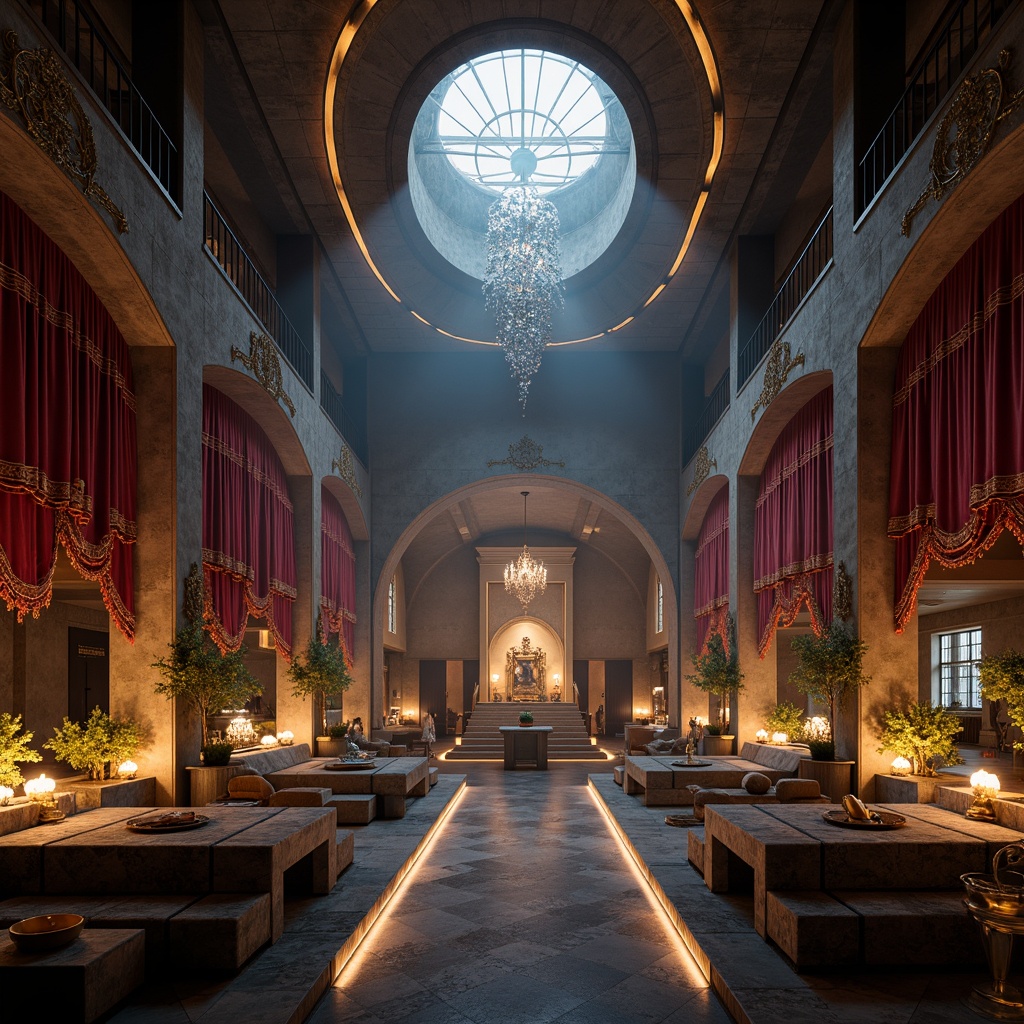 Prompt: Monastic chamber, futuristic minimalism, metallic accents, illuminated LED lights, holographic projections, sacred relics, ancient artifacts, velvet drapes, ornate tapestries, crystal chandeliers, levitating furniture, ethereal ambiance, misty atmosphere, shallow depth of field, 1/1 composition, symmetrical arrangement, warm soft lighting, realistic textures, ambient occlusion.