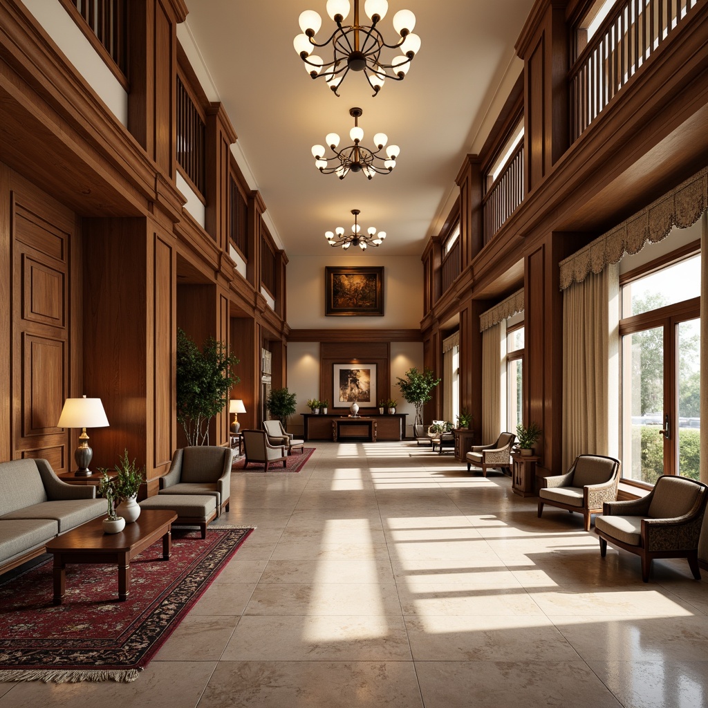 Prompt: Elegant waiting area, rich wood tones, comfortable sofas, ornate armchairs, classic coffee tables, luxurious carpets, intricate moldings, high ceilings, grand chandeliers, sophisticated medical equipment, natural stone floors, marble countertops, warm beige walls, soft diffused lighting, subtle shadows, 1/1 composition, harmonious color palette, realistic textures, ambient occlusion.Note