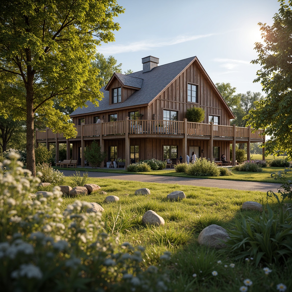 Prompt: Rustic farmhouse, earthy tones, natural wood accents, vintage metal decorations, distressed finishes, soft warm lighting, cozy atmosphere, lush greenery, wildflowers, wooden fencing, farm animals, country roads, sunny afternoon, shallow depth of field, 3/4 composition, panoramic view, realistic textures, ambient occlusion.