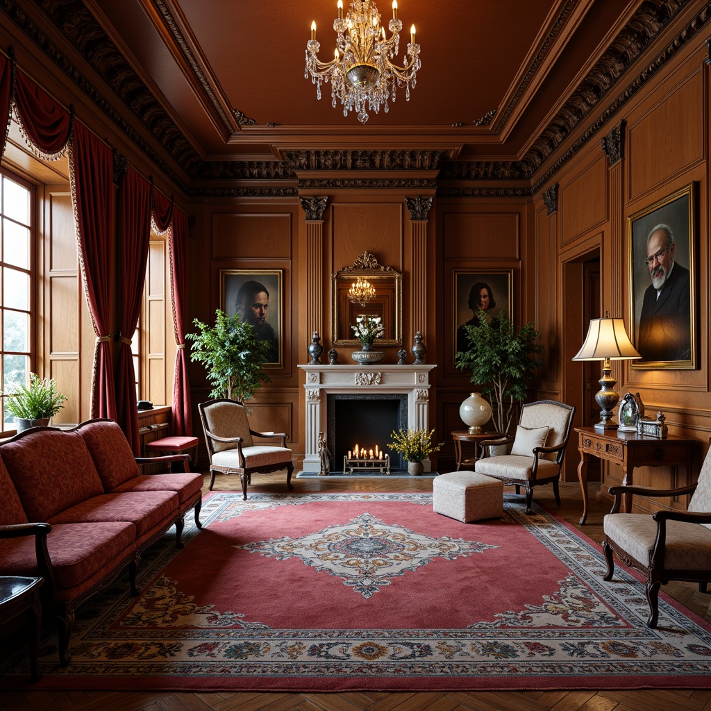 Prompt: Elegant classic mansion, ornate wood carvings, rich velvet upholstery, intricately patterned rugs, antique bronze hardware, crystal chandeliers, marble fireplaces, stately pillars, refined crown molding, subtle warm lighting, soft focus, 1/1 composition, realistic textures, ambient occlusion.