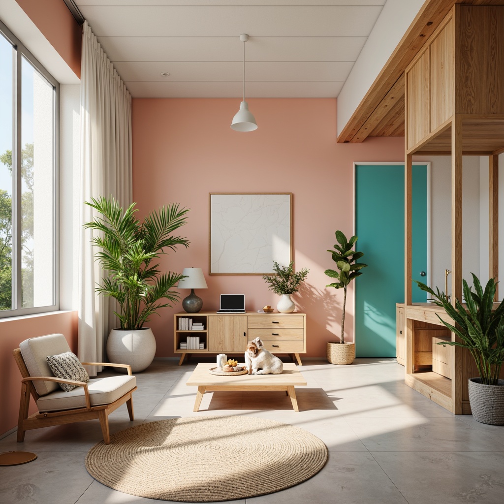 Prompt: Vibrant design studio, modern minimalist space, pastel color scheme, soft peach tones, creamy whites, rich charcoal grays, bold turquoise accents, metallic silver highlights, natural wood textures, sleek glass surfaces, cozy ambient lighting, shallow depth of field, 1/1 composition, realistic renderings, subtle gradient effects.