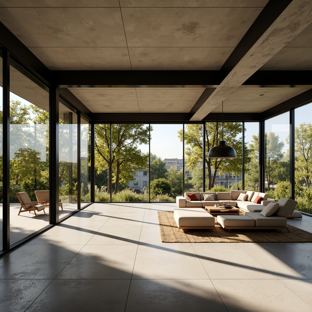 Prompt: Bauhaus-style sunroom, large windows, sliding glass doors, minimal ornamentation, functional simplicity, industrial materials, concrete floors, steel beams, exposed ductwork, sleek lines, rectangular shapes, abundant natural light, warm sunny days, soft diffused lighting, subtle shadows, 1/1 composition, realistic textures, ambient occlusion.