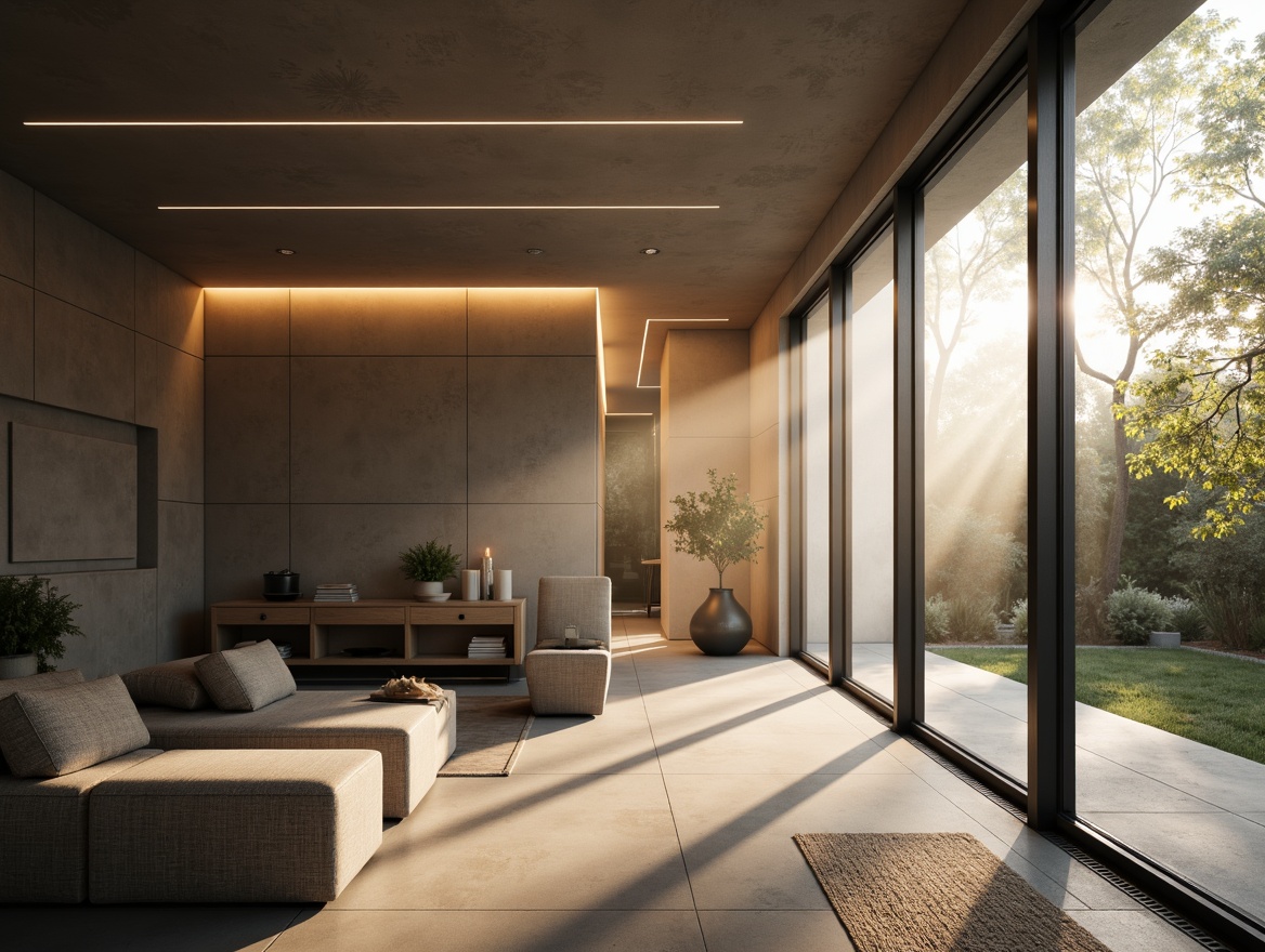 Prompt: Minimalist residence, clean lines, monochromatic color scheme, natural textures, soft warm lighting, subtle shadows, recessed LED lights, hidden light sources, ambient glow, diffused illumination, 1/1 composition, shallow depth of field, realistic materials, atmospheric perspective, calm atmosphere, morning light, gentle sunbeams, floor-to-ceiling windows, sliding glass doors, outdoor connection, indoor-outdoor continuity.Please let me know if this meets your requirements!