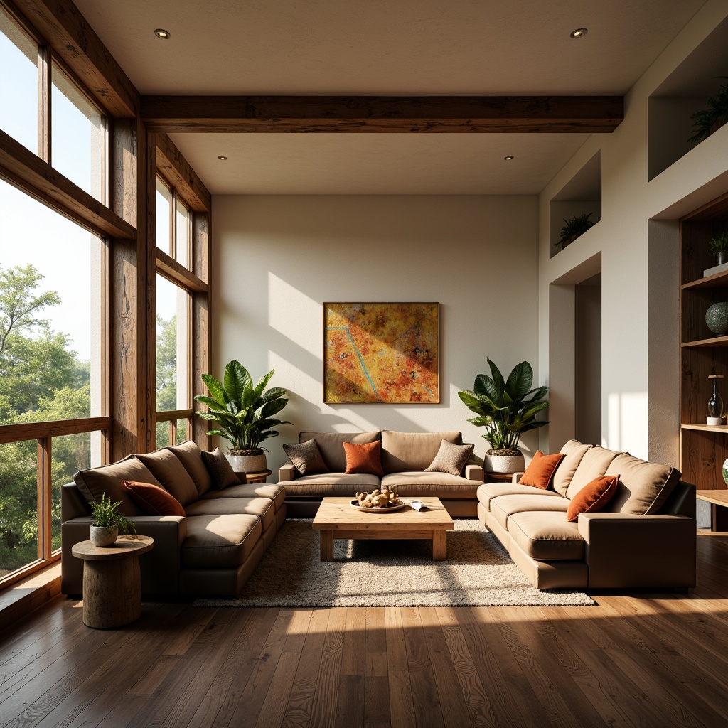 Prompt: Cozy living room, plush sofas, oversized armchairs, soft velvet cushions, warm beige walls, dark hardwood floors, rustic wooden coffee tables, potted green plants, floor-to-ceiling windows, natural light pouring in, gentle breeze, calming atmosphere, ergonomic design, adjustable headrests, built-in footrests, reclining functions, soft ambient lighting, 1/2 composition, intimate setting, realistic textures, subtle shadows.