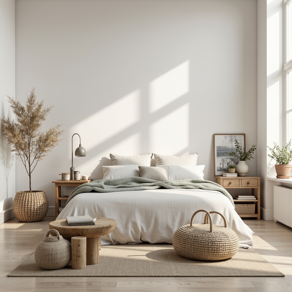 Prompt: Minimalist Scandinavian interior, soft pastel hues, creamy whites, warm beiges, pale blues, muted greens, natural wood tones, linen fabrics, woven textiles, organic shapes, simple lines, minimal ornamentation, functional furniture, cozy throw blankets, rustic wooden accents, Nordic-inspired patterns, subtle color gradations, gentle morning light, shallow depth of field, 2/3 composition, realistic textures, ambient occlusion.