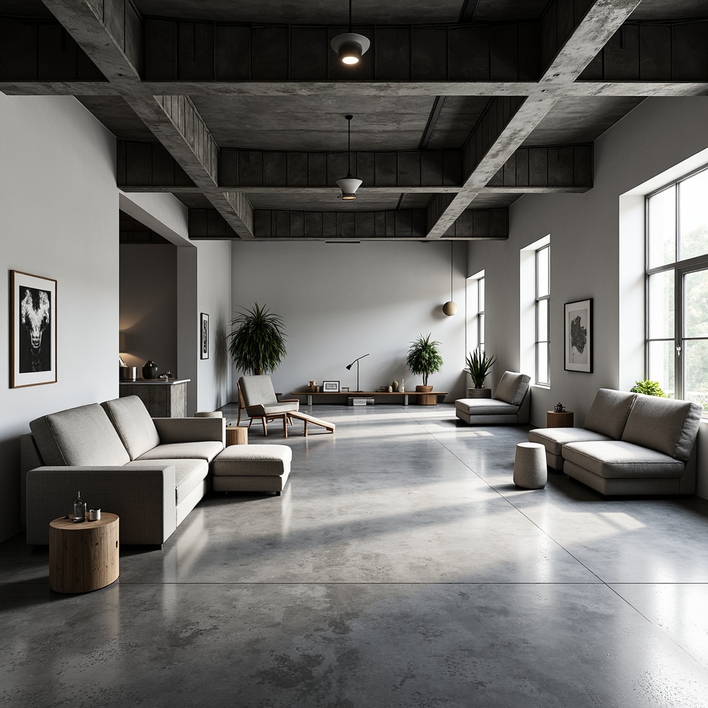 Prompt: Minimalist space, open floor plan, limited furniture, monochromatic color scheme, industrial metal beams, polished concrete floors, large windows, natural light, simplicity emphasis, functional decor, hidden storage, multi-functional furniture, breathable textiles, subtle patterns, ambient lighting, soft shadows, shallow depth of field, 1/1 composition, cinematic view.