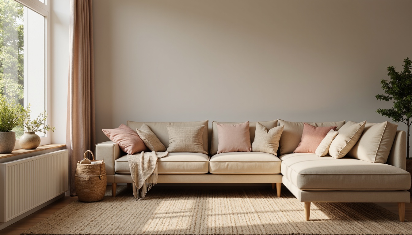 Prompt: Cozy living room, plush velvet sofa, soft pastel pillows, warm beige carpet, natural woven fibers, earthy tone colors, organic textures, minimalist decor, comfortable seating arrangements, ambient lighting, 3/4 composition, shallow depth of field, realistic fabrics, subtle pattern repeats, gentle color transitions.