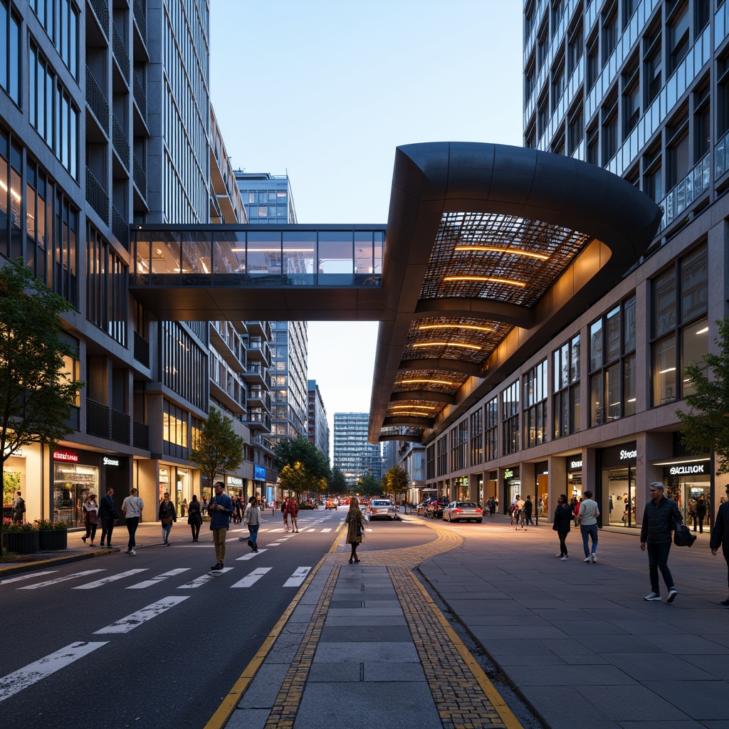 Prompt: Modern bus station, sleek metal framework, cantilevered roofs, large glass facades, LED lighting strips, futuristic ambiance, vibrant color schemes, dynamic illumination patterns, energy-efficient solutions, solar-powered lights, urban landscape, bustling city streets, morning rush hour, warm natural light, shallow depth of field, 3/4 composition, panoramic view, realistic textures, ambient occlusion.