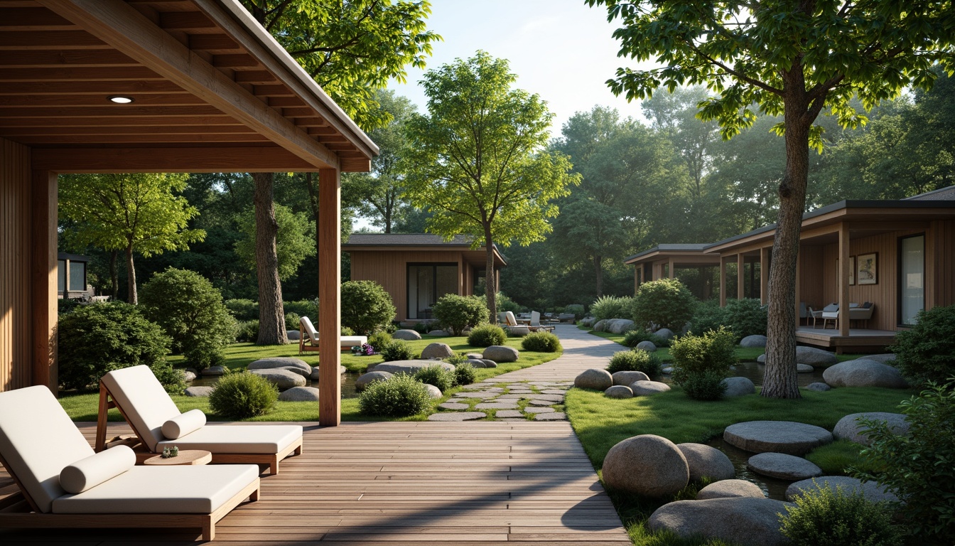 Prompt: Tranquil Japanese garden, natural stone pathways, serene water features, bonsai trees, moss-covered grounds, wooden decking, minimalist furniture, soft cushions, calming colors, subtle lighting, shallow depth of field, 1/1 composition, warm atmospheric perspective, realistic textures, ambient occlusion.