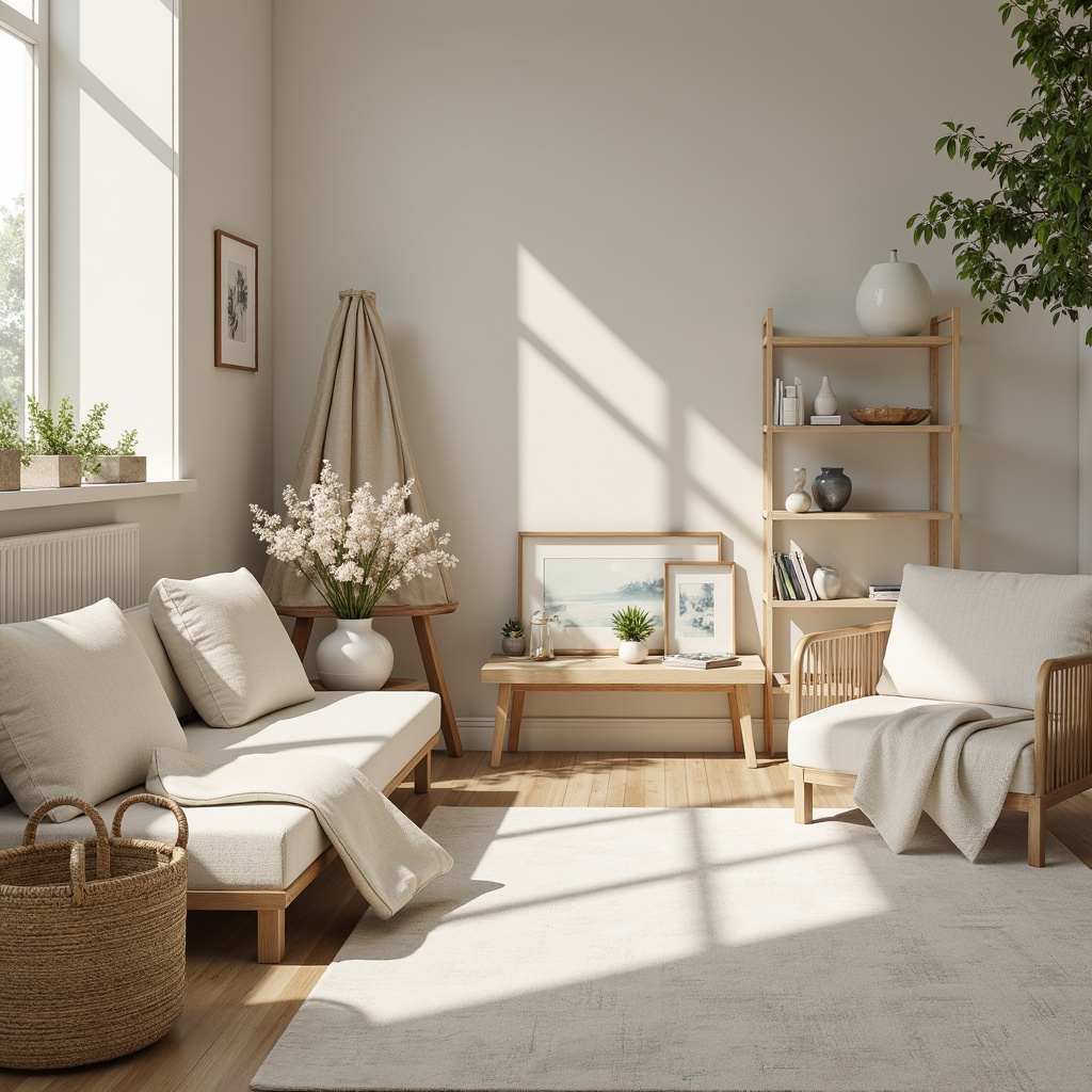 Prompt: Soft pastel hues, creamy whites, gentle blues, warm beiges, calming greens, delicate florals, subtle textures, natural fabrics, cozy atmospheres, intimate settings, warm lighting, shallow depth of field, 1/1 composition, realistic renderings, ambient occlusion.