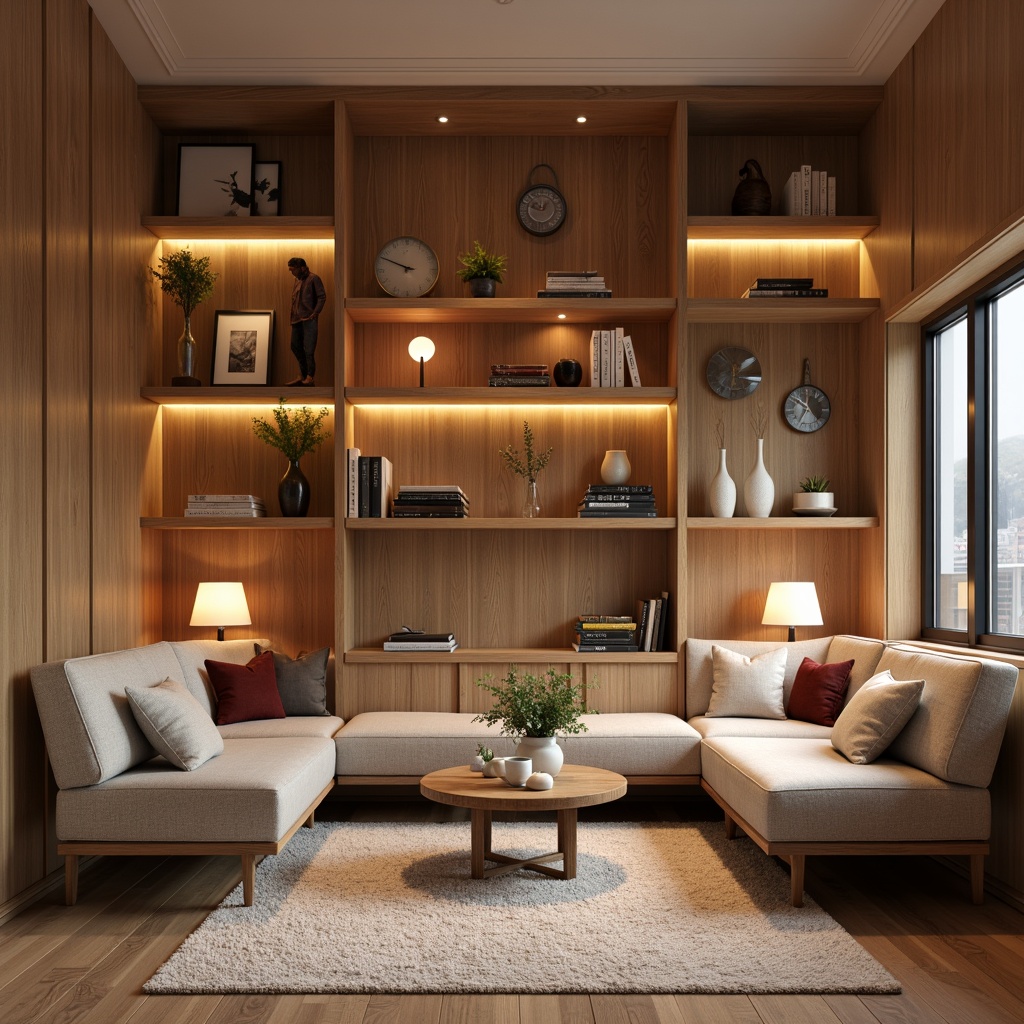 Prompt: Cozy study nook, warm wood tones, comfortable seating, task lighting, floor lamps, table lamps, softbox lights, indirect ambient light, elegant pendant lights, modern minimalist furniture, built-in bookshelves, plush area rugs, soft pastel colors, natural fabrics, calming atmosphere, subtle shadows, 1/1 composition, soft focus, realistic textures.