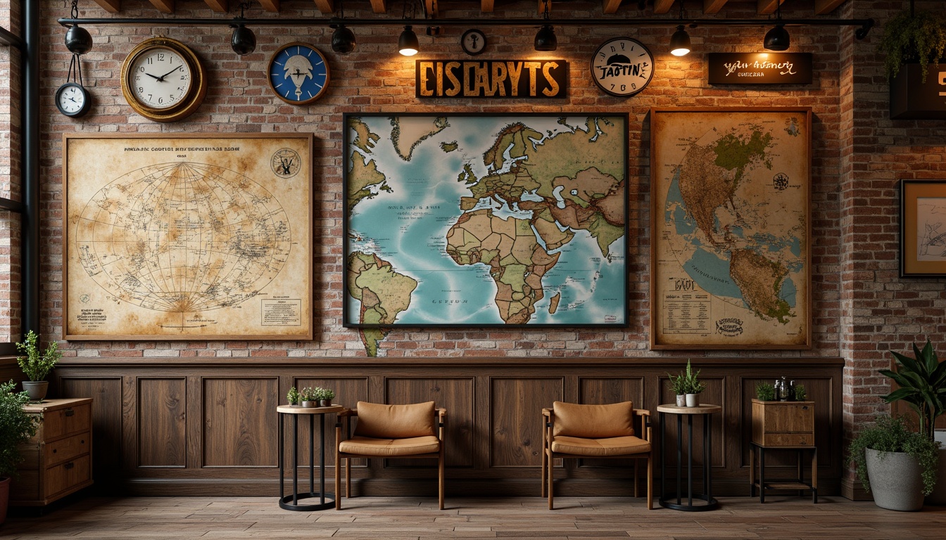 Prompt: Distressed wooden panels, vintage aviation maps, rustic metal signs, reclaimed luggage racks, distressed leather straps, antique clock mechanisms, weathered brick walls, faded airport codes, nostalgic flight route diagrams, soft warm lighting, shallow depth of field, 3/4 composition, panoramic view, realistic textures, ambient occlusion.Please let me know if this meets your requirements!