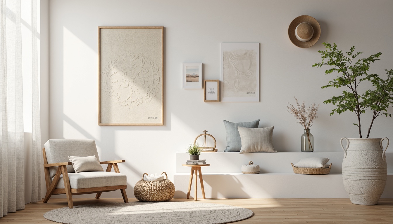 Prompt: Soft pastel hues, gentle whites, creamy beiges, calming blues, warm grays, natural fabrics, wooden accents, minimalist decor, sleek metal fixtures, softbox lighting, shallow depth of field, 1/1 composition, realistic textures, ambient occlusion, cozy atmosphere, serene ambiance, subtle patterns, elegant typography, soothing color harmony.