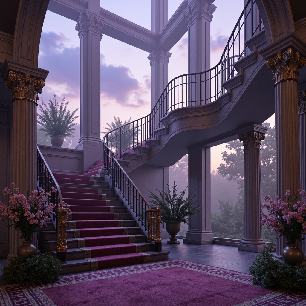 Prompt: Dreamy periwinkle hues, soft misty atmosphere, whimsical clouds, delicate florals, ornate Victorian architecture, intricate stone carvings, grand staircase, luxurious velvet fabrics, antique bronze fixtures, mysterious twilight ambiance, warm golden lighting, shallow depth of field, 1/2 composition, intimate portrait view, realistic textures, ambient occlusion.