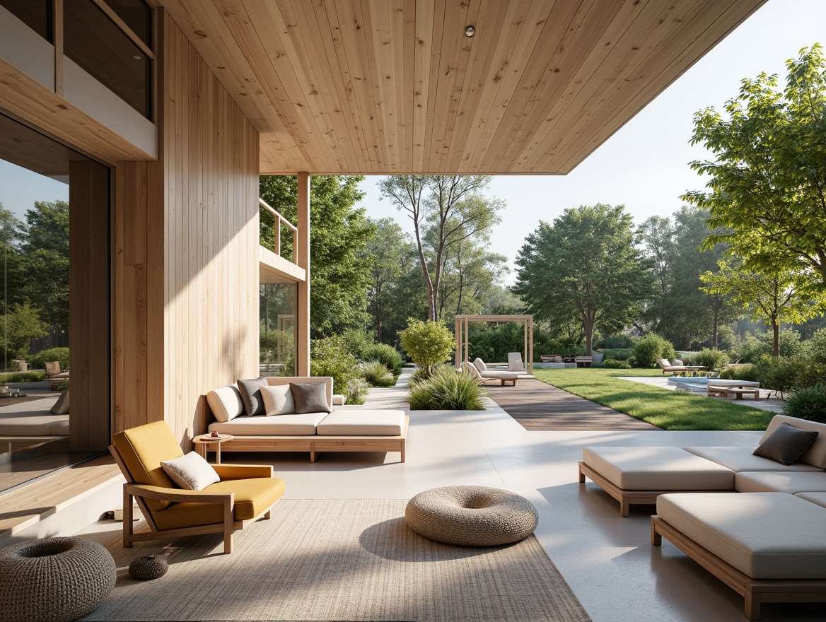 Prompt: Minimalist Scandinavian villa, open-plan living area, floor-to-ceiling windows, natural wood accents, white washed walls, cozy reading nooks, plush textiles, nature-inspired color palette, abundant greenery, lush gardens, wooden decks, outdoor seating areas, modern furniture designs, geometric patterns, soft warm lighting, shallow depth of field, 3/4 composition, panoramic view, realistic textures, ambient occlusion.