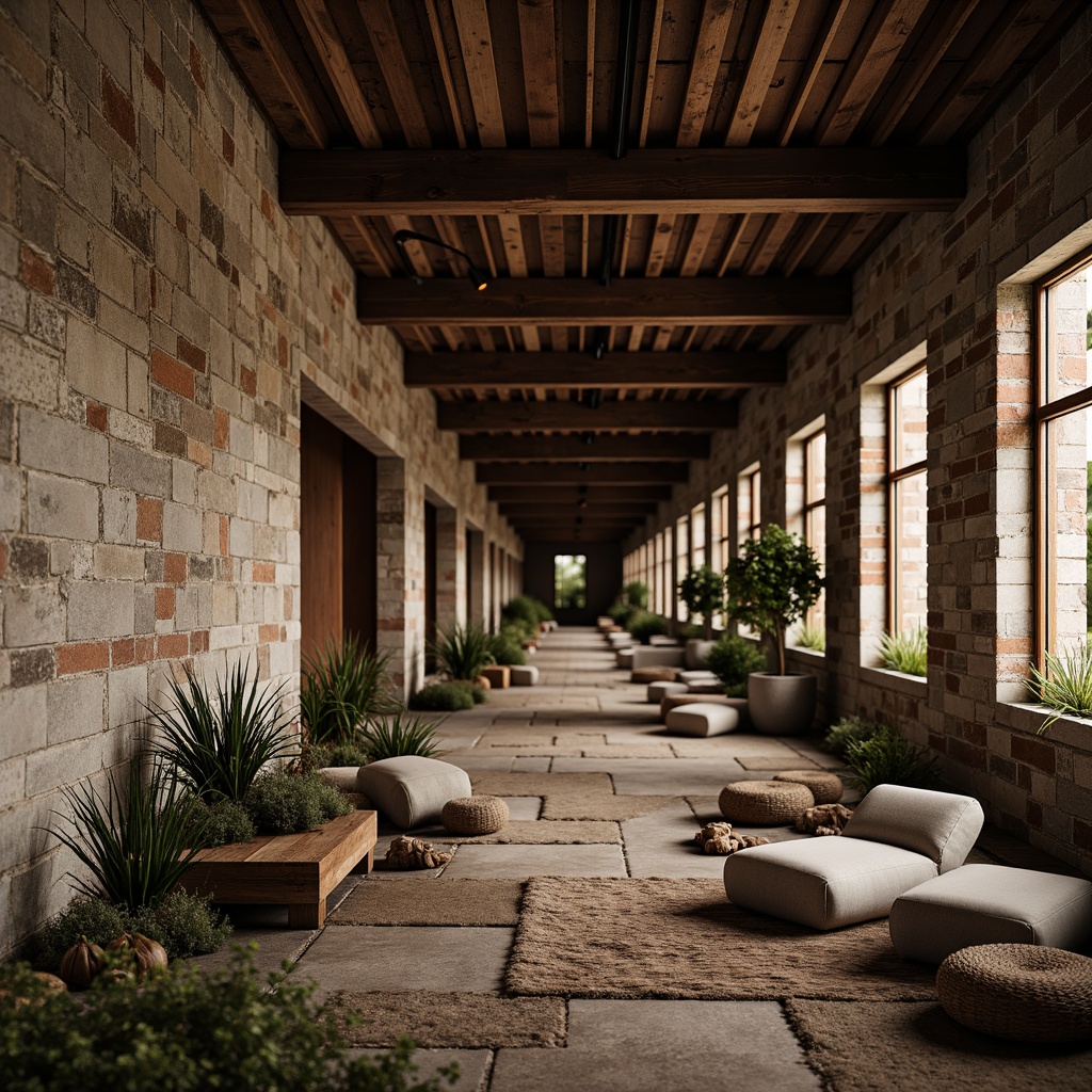 Prompt: Richly textured walls, rustic stone surfaces, distressed wooden accents, industrial metal beams, exposed brickwork, earthy color palette, natural materials, organic forms, 3D modeling, realistic renderings, warm atmospheric lighting, soft focus, shallow depth of field, cinematic composition, dramatic shadows, ambient occlusion.