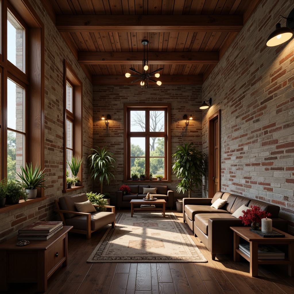 Prompt: Rustic wooden accents, distressed textures, earthy color palette, natural stone foundations, wooden beams, exposed brick walls, copper metalwork, worn leather upholstery, vintage hardware fixtures, ornate carvings, rich wood grains, warm candlelight, cozy atmosphere, shallow depth of field, 1/1 composition, realistic render, ambient occlusion.