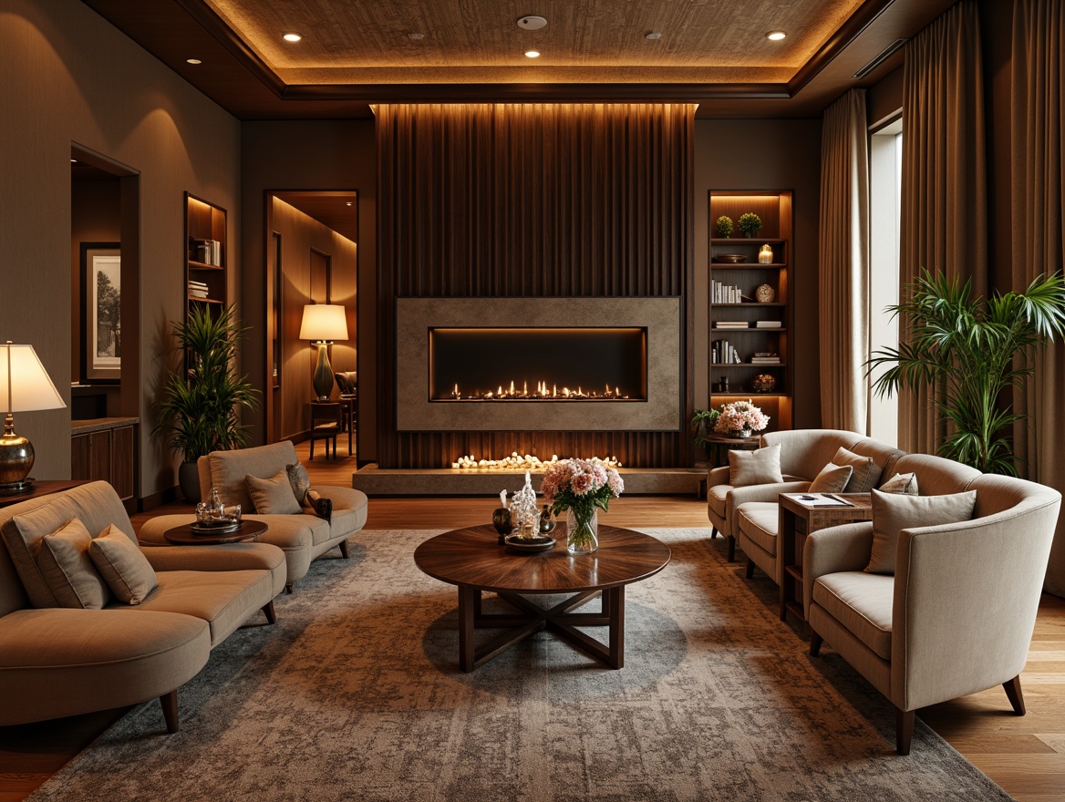 Prompt: Luxurious living room, bronze accent walls, rich wooden flooring, velvet sofas, ornate bronze coffee tables, curved armchairs, metallic bronze lamps, minimalist shelving units, natural stone fireplaces, earthy tone color palette, soft warm lighting, shallow depth of field, 1/1 composition, realistic textures, ambient occlusion.