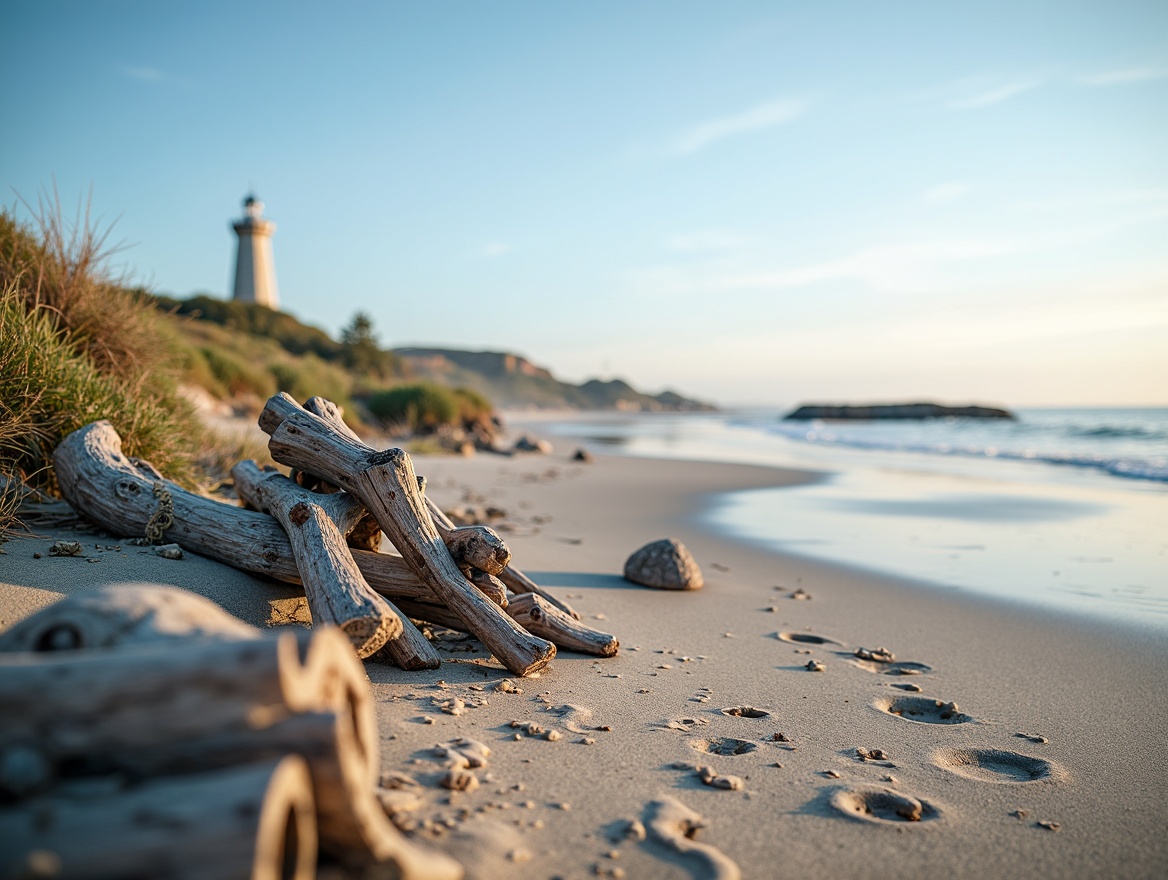 Prompt: Calming coastal scenery, weathered driftwood, ocean-inspired blues, soft sandy neutrals, coral reef pinks, seafoam greens, misty morning fog, warm sunlight, gentle waves, beachside dunes, nautical ropes, rustic wooden docks, vintage lighthouses, distressed finishes, natural textures, serene atmosphere, shallow depth of field, 1/1 composition, realistic rendering, ambient occlusion.