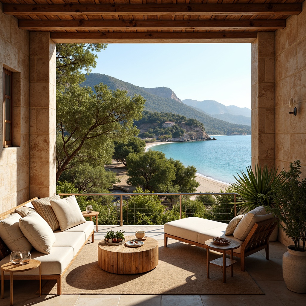 Prompt: Warm Mediterranean villa, sun-kissed terracotta roofs, rustic stone walls, turquoise blue waters, lush green olive trees, vibrant lemon groves, soft sandy beaches, gentle sea breeze, warm golden lighting, shallow depth of field, 1/2 composition, realistic textures, ambient occlusion, earthy color palette, weathered wood accents, distressed stonework, ornate metal details, plush cushions, natural linen fabrics, ceramic tile mosaics, fragrant lavender fields.