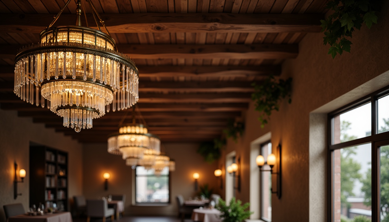 Prompt: Warm traditional interior, elegant chandeliers, ornate metalwork, crystal droplets, soft warm glow, bronze finishes, classic lanterns, rustic wooden beams, vintage-inspired sconces, distressed textures, earthy color palette, cozy atmosphere, relaxing ambiance, morning sunlight, subtle shadows, shallow depth of field, 1/1 composition, realistic render.