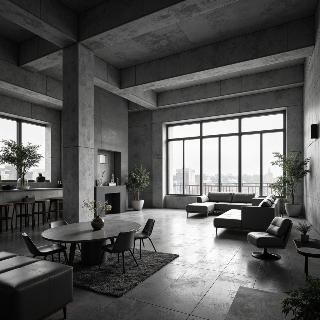 Prompt: Monochromatic color scheme, simple geometrical shapes, clean lines, minimal ornamentation, functional furniture, industrial materials, raw concrete walls, steel frames, large windows, abundant natural light, open floor plans, modular composition, 1/1 aspect ratio, high contrast lighting, subtle textures, atmospheric shadows, modernist architectural style, German influences, early 20th century aesthetic, rationalist design principles.