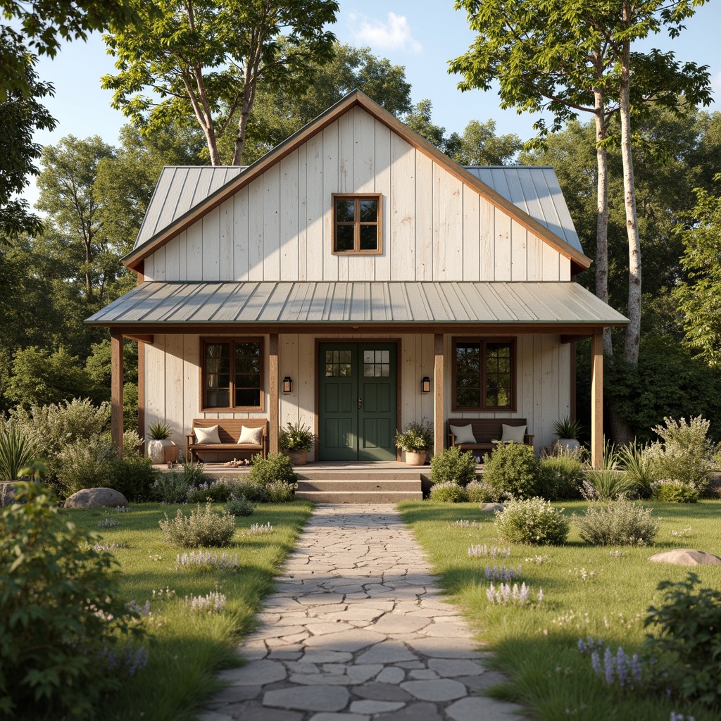 Prompt: Rustic farmhouse, vintage decorations, distressed wood accents, soft earthy tones, warm beige walls, creamy whites, muted sage greens, dusty blues, weathered metal roofs, natural stone pathways, lush greenery, blooming wildflowers, sunny afternoon, soft warm lighting, shallow depth of field, 3/4 composition, realistic textures, ambient occlusion.