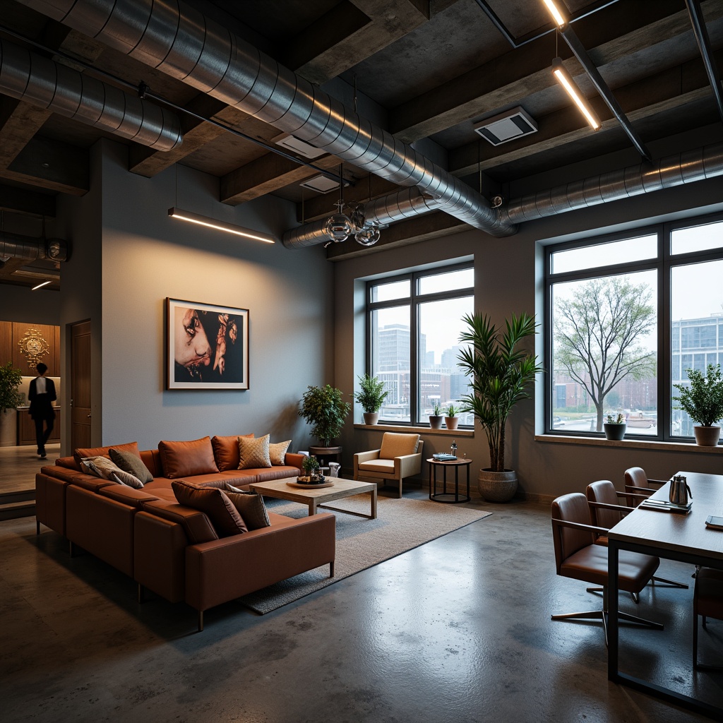 Prompt: Modern interior space, sleek furniture, neutral color palette, ambient warm lighting, floor-to-ceiling windows, natural daylight, soft LED strips, recessed downlights, minimalist fixtures, industrial-chic exposed ducts, polished concrete floors, metallic accents, sophisticated atmosphere, urban loft aesthetic, dramatic shadows, high-contrast ratio, cinematic mood, 1/1 composition, atmospheric rendering, subtle color grading.