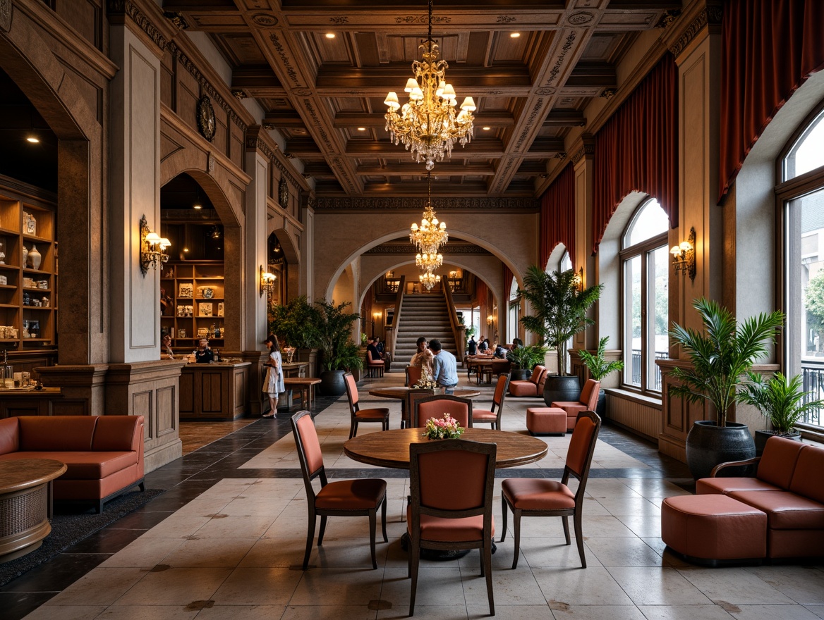 Prompt: Luxurious marketplace, ornate columns, carved wooden accents, polished marble floors, lavish chandeliers, soft warm lighting, intimate seating areas, richly upholstered furniture, velvet drapes, intricate moldings, golden hardware, distressed leather, vintage decorative items, rustic wood tones, earthy color palette, high ceilings, grand staircases, dramatic archways, ornate mirrors, refined metallic accents, subtle gradient effects, realistic textures, ambient occlusion.