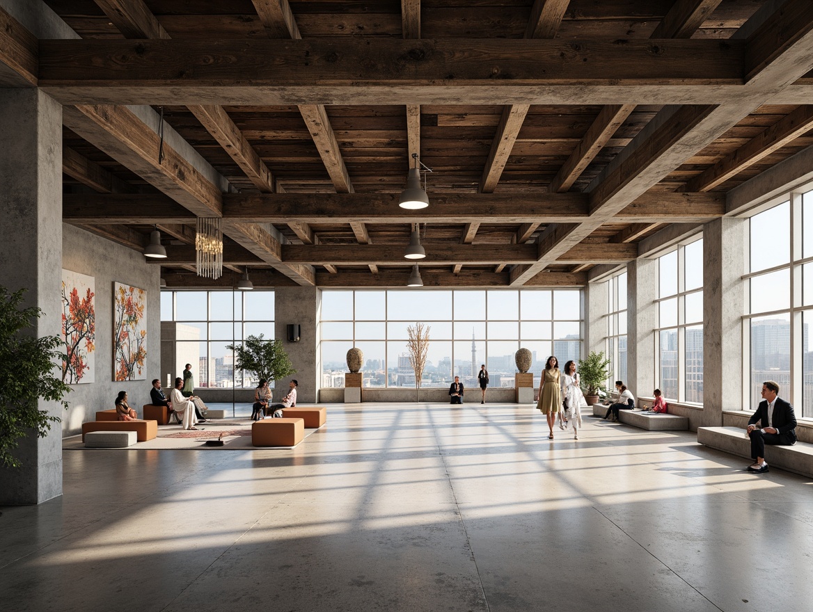 Prompt: Industrial memorial center, exposed beam ceiling, weathered metal trusses, reclaimed wood accents, polished concrete floors, minimalist lighting fixtures, neutral color palette, solemn atmosphere, natural stone walls, abstract art installations, suspended sculptures, floor-to-ceiling windows, panoramic city views, softbox lighting, shallow depth of field, 1/2 composition, realistic textures, ambient occlusion.