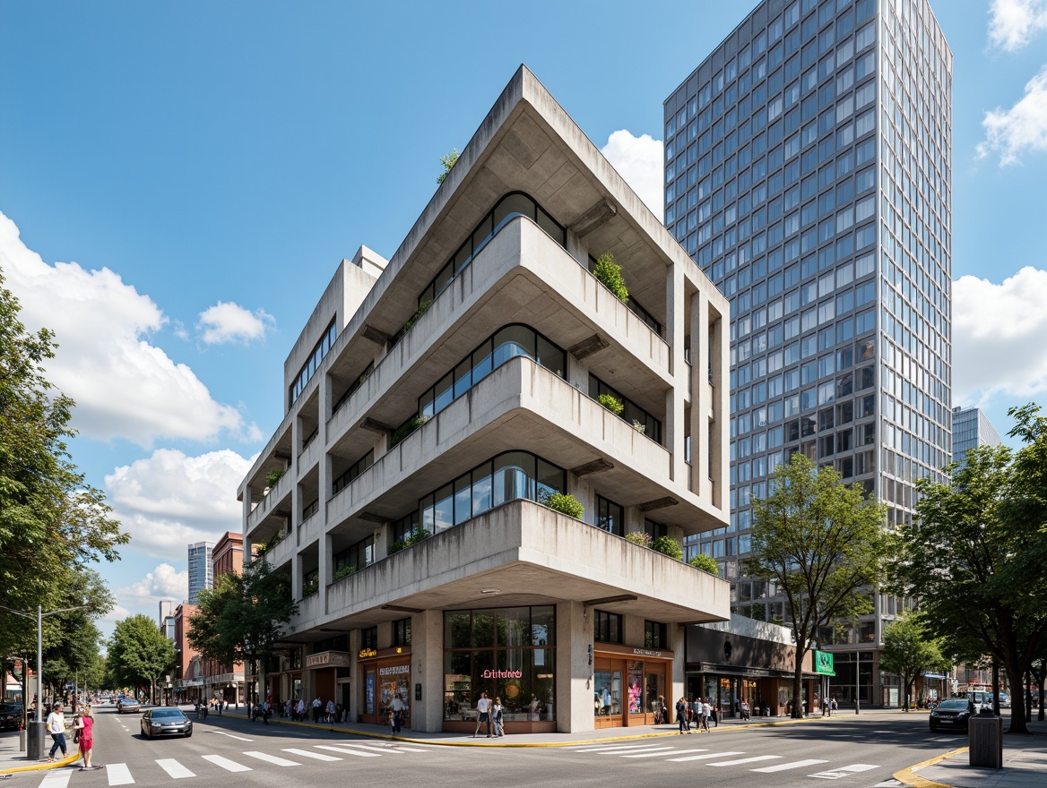 Prompt: Geometric Bauhaus building, clean lines, minimal ornamentation, rectangular forms, open floor plans, functional simplicity, industrial materials, steel beams, concrete floors, large windows, sliding glass doors, urban cityscape, modern metropolitan area, busy streets, vibrant street art, sunny day, high contrast lighting, deep depth of field, 2/3 composition, symmetrical framing, realistic textures, ambient occlusion.