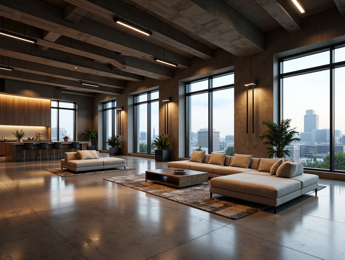 Prompt: Minimalist interior, sleek lines, polished concrete floors, industrial chic decor, modern furniture pieces, floor-to-ceiling windows, natural daylight, soft warm ambiance, LED strip lights, recessed lighting, ambient glow, subtle color temperatures, energy-efficient solutions, smart home automation, dimmable fixtures, task-oriented lighting, layered lightscapes, 1/1 composition, shallow depth of field, realistic textures, atmospheric rendering.