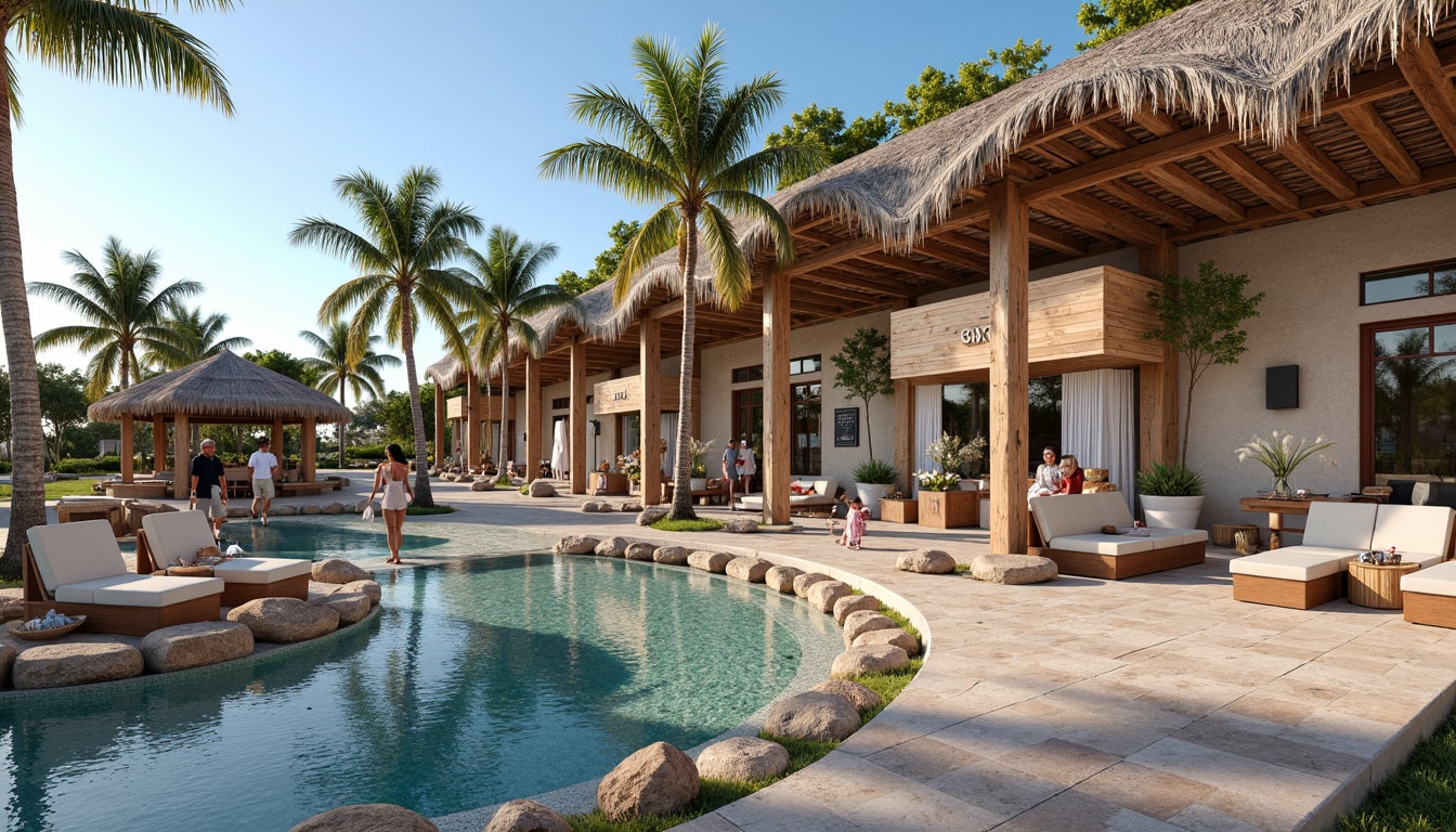 Prompt: Coastal shopping center, oceanfront location, driftwood accents, sea-inspired architecture, wave-like roofing, natural stone flooring, reclaimed wood benches, nautical-themed decor, coral-colored walls, seashell-patterned textiles, ocean breeze atmosphere, soft blue lighting, shallow water features, 1/1 composition, realistic reflections, ambient occlusion.