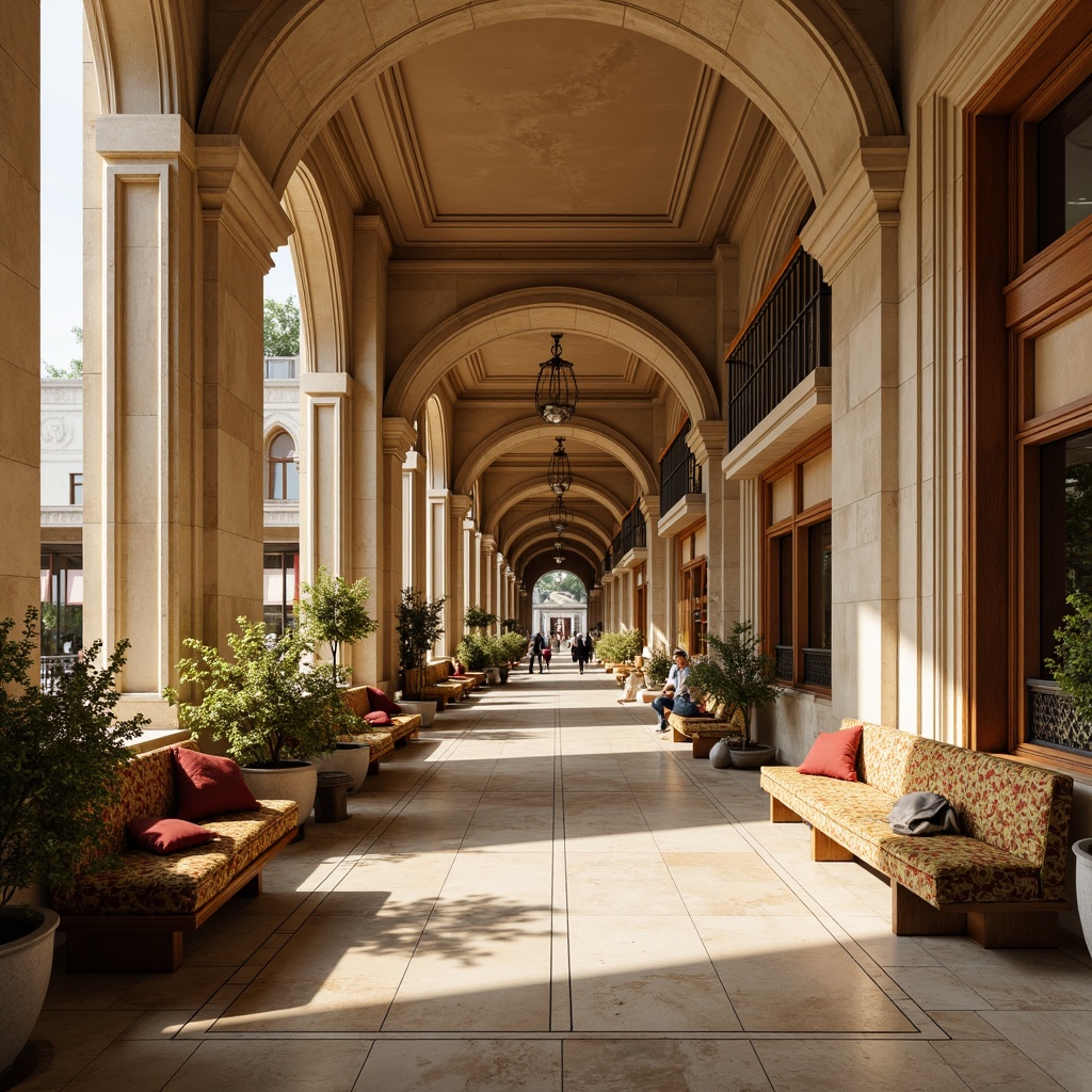 Prompt: Elegant market hall, ornate columns, grand archways, soft warm beige, rich walnut wood tones, creamy marble surfaces, vintage bronze fixtures, subtle earthy reds, muted golden yellows, distressed leather textures, rustic stone walls, classic ornamental details, ambient softbox lighting, 1/1 composition, realistic reflections, detailed normal maps.