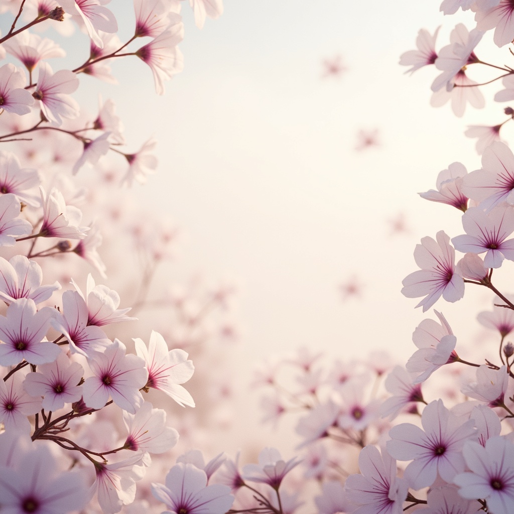 Prompt: Soft pastel hues, gentle gradient transitions, calming atmosphere, serene natural surroundings, blooming flowers, delicate petals, soothing color harmony, analogous color scheme, creamy whites, pale blues, mauve tones, warm beige, subtle texture overlays, intricate patterns, elegant typography, minimalist design elements, modern aesthetic, clean composition, balanced visual weight, 2/3 rule application, gentle contrast ratios.