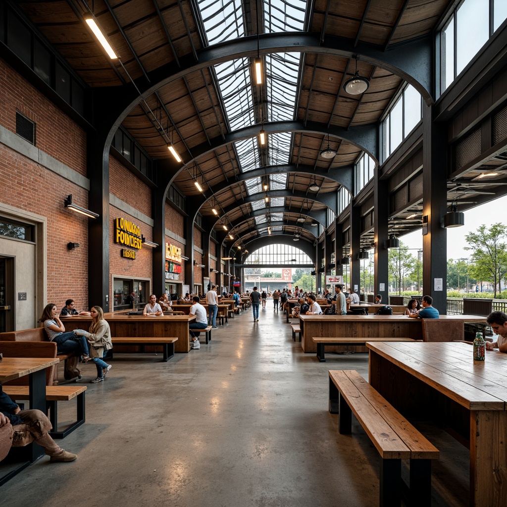 Prompt: Industrial train station, functional furniture, metal frames, reclaimed wood accents, distressed finishes, urban aesthetic, modern lighting fixtures, exposed brick walls, concrete flooring, steel beams, industrial chic decor, vintage railway signs, nostalgic artifacts, busy atmosphere, rush hour crowds, natural daylight, softbox lighting, shallow depth of field, 1/1 composition, realistic textures, ambient occlusion.