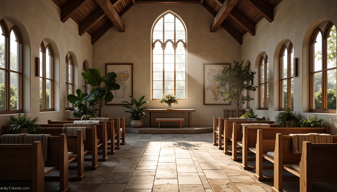 Prompt: Cozy Scandinavian church interior, natural light pouring through stained glass windows, minimalist wooden pews, soft warm textiles, woven woolen blankets, intricate Nordic patterns, earthy tone color palette, rustic stone walls, modern simplistic altar, candles and lanterns, lush greenery, ambient lighting, shallow depth of field, 1/1 composition, realistic textures, subtle atmospheric effects.Please let me know if this meets your expectations!