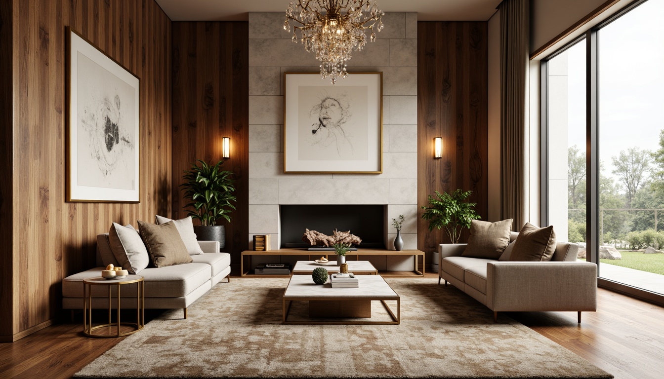 Prompt: Luxurious living room, rich wood tones, velvet sofas, marble coffee tables, ornate gold frames, plush area rugs, crystal chandeliers, floor-to-ceiling windows, soft natural light, warm beige walls, elegant curtains, sophisticated minimalist decor, modern abstract artwork, metallic accents, sleek lines, Scandinavian-inspired design, cozy reading nooks, inviting ambiance, shallow depth of field, 1/1 composition, realistic textures, ambient occlusion.