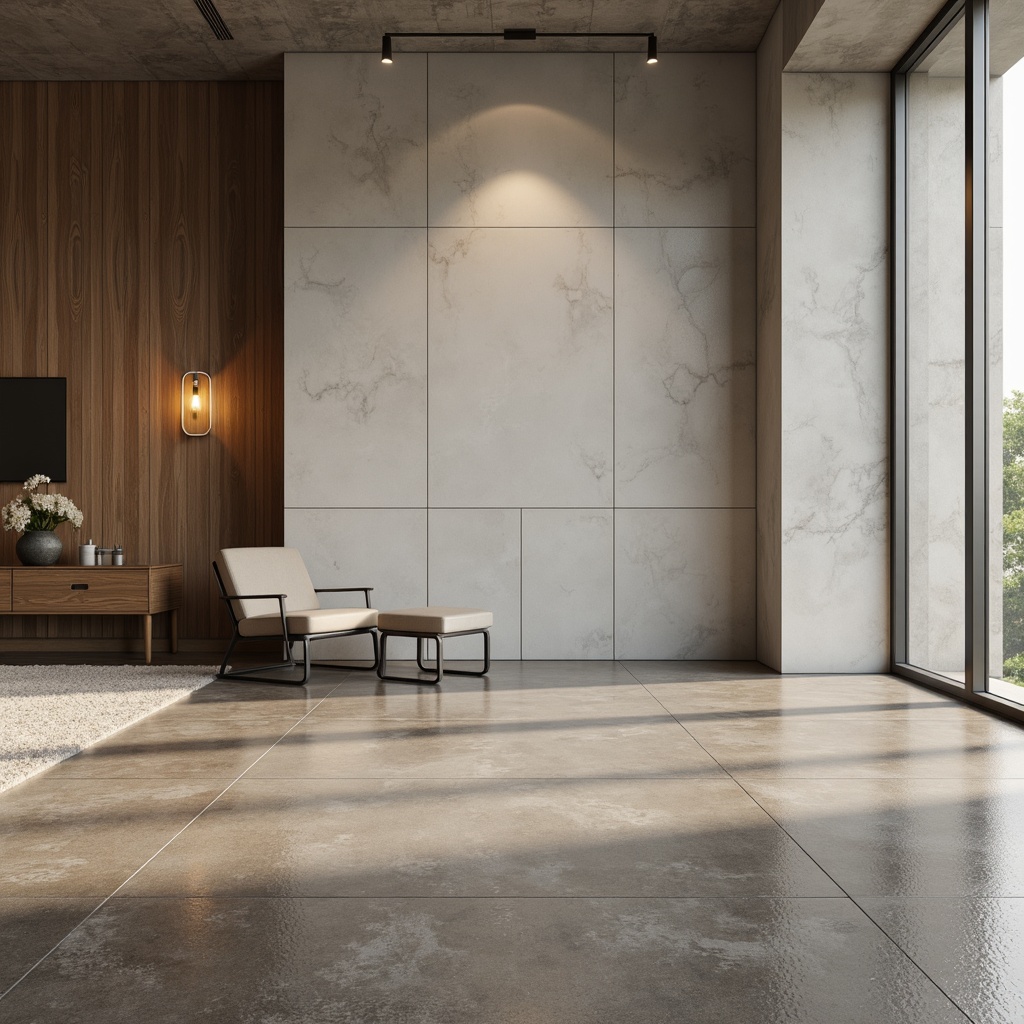 Prompt: Polished concrete floors, natural stone tiles, minimalist wooden planks, matte finish, soft warm lighting, clean lines, simple shapes, industrial chic aesthetic, modern simplicity, neutral color palette, subtle textures, ambient occlusion, shallow depth of field, 3/4 composition, panoramic view.