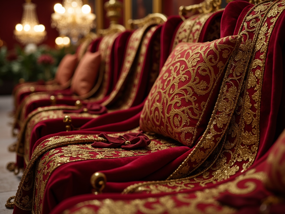 Prompt: Opulent velvet fabrics, intricate golden embroidery, luxurious silk textures, rich jewel-toned colors, ornate patterns, curved lines, dramatic draping, lavish furnishings, stately chandeliers, grandiose architectural details, exquisite marble surfaces, soft warm lighting, shallow depth of field, 1/2 composition, realistic reflections, ambient occlusion.