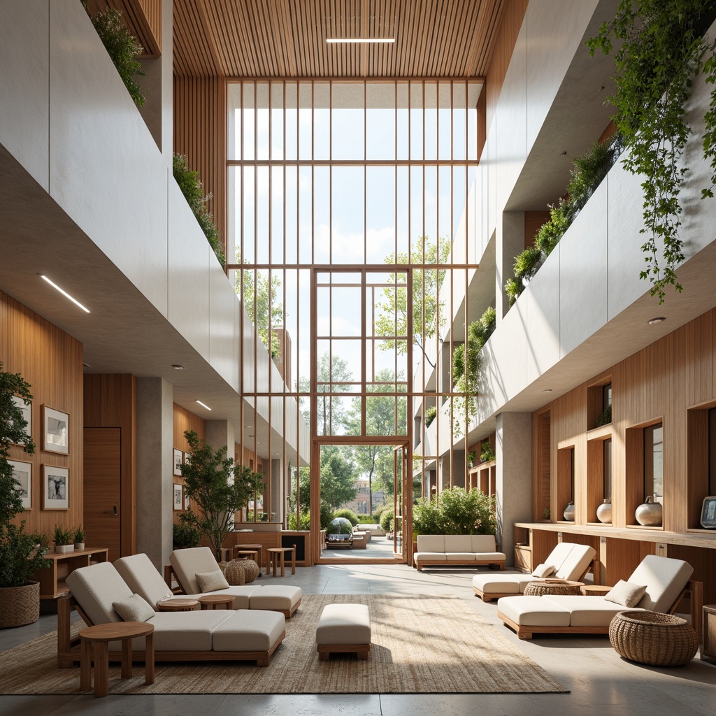 Prompt: Light-filled atrium, minimalist interior design, wooden accents, Nordic-inspired furniture pieces, sleek lines, functional simplicity, cozy reading nooks, floor-to-ceiling windows, natural textiles, woven baskets, geometric patterns, earthy color palette, nature-inspired sculptures, modern art installations, industrial-style lighting fixtures, polished concrete floors, Scandinavian-themed decor, cultural exhibitions, interactive displays, educational workshops, artistic collaborations, communal seating areas, warm ambient lighting, shallow depth of field, 1/2 composition, realistic textures, ambient occlusion.