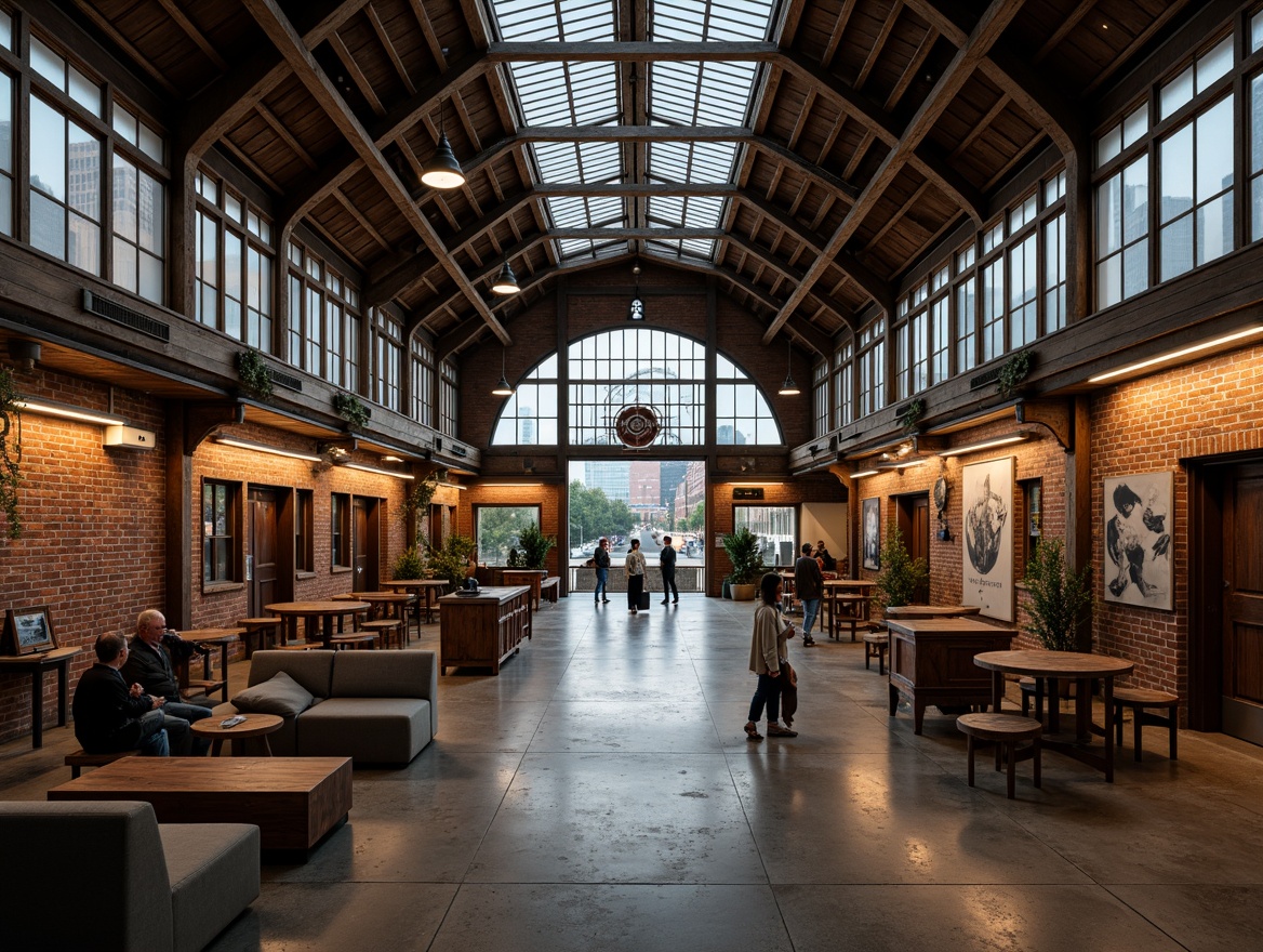 Prompt: Rustic train station, industrial heritage, exposed wooden beams, metal framework, vintage luggage racks, distressed brick walls, urban cityscape, overcast sky, dramatic lighting, warm color palette, shallow depth of field, 1/2 composition, realistic textures, ambient occlusion, modern amenities, sleek signage, functional waiting areas, eclectic furniture, reclaimed wood accents.