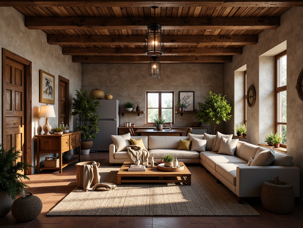 Prompt: Rustic French country estate, distressed wooden beams, rough-hewn stone walls, vintage metal lanterns, ornate ceramic tiles, soft warm candlelight, cozy plush furnishings, natural fiber textiles, woven baskets, antique wooden furniture, earthy color palette, subtle gradient mapping, high-resolution normal maps, detailed specular highlights, ambient Occlusion, misty morning atmosphere, shallow depth of field, 2/3 composition, realistic reflections, soft focus effects.