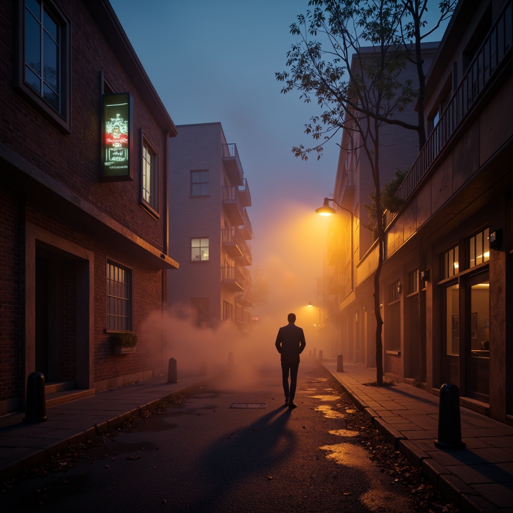 Prompt: Mysterious cinematic atmosphere, warm golden lighting, rich earthy tones, deep blues and purples, misty fog effects, dramatic shadows, atmospheric haze, vibrant neon accents, nostalgic film grain texture, shallow depth of field, 2.35