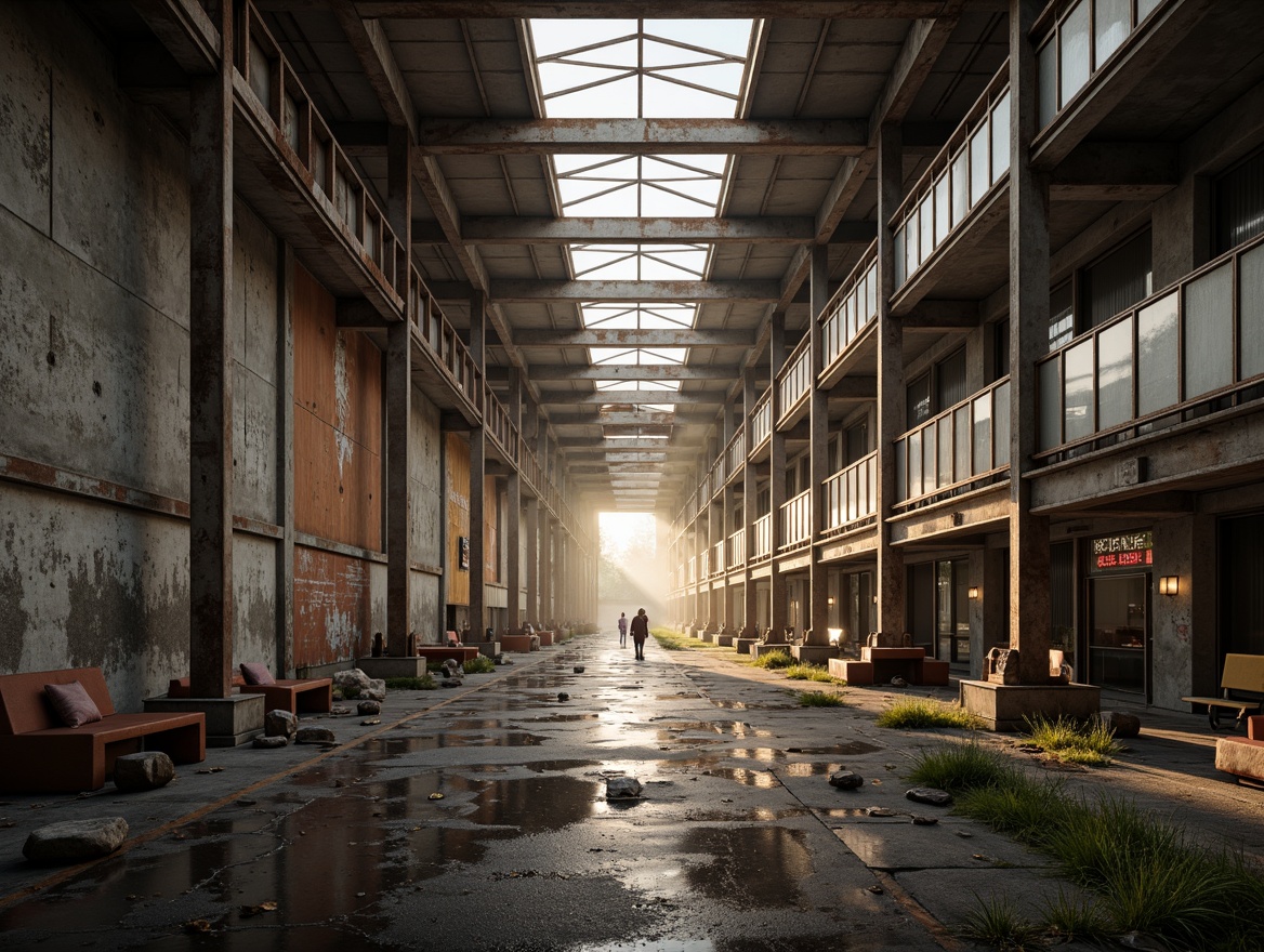 Prompt: Abandoned industrial site, rusty metal beams, distressed concrete walls, reclaimed wood accents, urban decay textures, atmospheric mist, soft warm lighting, shallow depth of field, 3/4 composition, panoramic view, realistic metallic reflections, ambient occlusion, factory futurism style, minimalist interior design, exposed ductwork, industrial-style lighting fixtures, polished steel surfaces, sleek aluminum lines, innovative material integration, sustainable energy solutions, green roofs, eco-friendly materials, vibrant colorful accents, intricate geometric patterns.